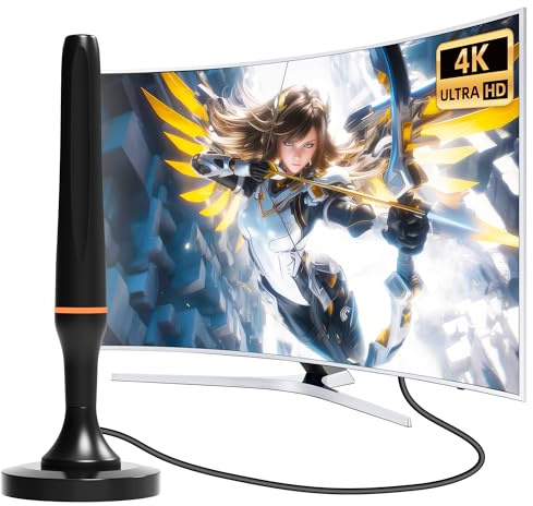 Digital Indoor TV Aerial for Smart TV, Freeview TV Ariels Indoor, Portable 4K HDTV Antenna for Local Channels with Magnetic Base, 8.2FT Cable - Fit Any TVs with Built-in Tuner