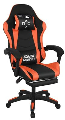 FRANKYSTAR Clutch - Sedia Gaming Ergonomica da Ufficio con Cuscino Lombare Poggiatesta e Poggiapiedi in PVC Nera e Rossa