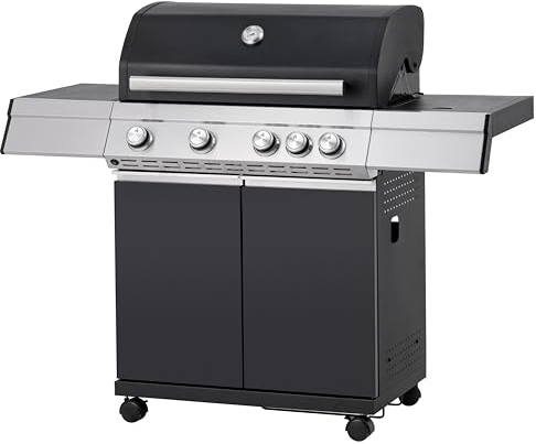Tarrington House Barbacoa de Gas Paxton, 4 Quemadores con Quemador Lateral, 136 x 54 x 115 cm, Acero Inoxidable, Negro, 17 kW, Encendido Piezoeléctrico