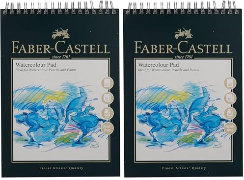 Faber-Castell Art & Graphic Watercolour Pad, A5, Acid Free Spiral Bound Paper Pad, 300 GSM, 10 Sheets for Watercolour Paint, Pencils and Markers, Arts, Craft, Home and School (Pack of 2)
