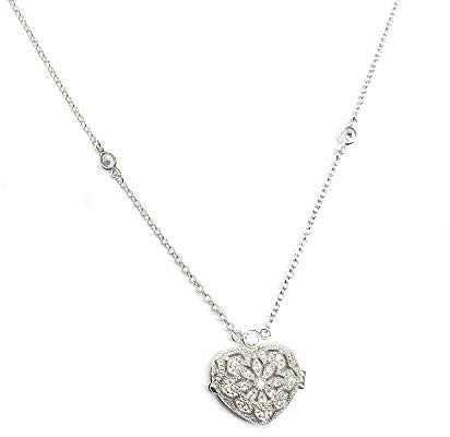 Strictly Gifts Plata de Ley 925 Estilo Vintage Circonita Cúbica Medallón Corazón en 41-46cm Cadena