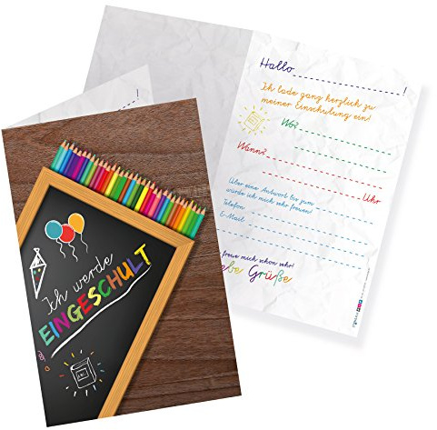 itenga 12x Einladungskarte Klappkarte A6 Hochformat zum Schulanfang Einschulung Schulstart 1.Schultag
