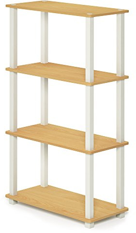 Furinno TURN-S-TUBE Storage Shelves, 4-Tier Book Shelf, Corner Shelf, Toolless Open Shelves, for Organization and Storage, Living Room, Garage, Home Office, Beech