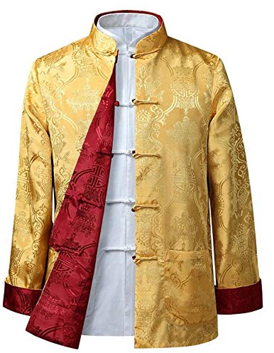 BOZEVON Mens Womens Chinese Tang Suit Tops - Spring Autumn Both Sides Coat Jacket Long Sleeve Martial Arts Kung Fu Shirts Chinese Tang Suit National Costumes, 2XL/Style 01 - Men
