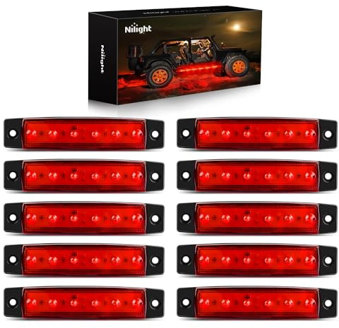 Nilight 10 PCS Red 3.8 Inch 6 LED Side Marker Front Rear Indicator Clearance Lamp for 12V Truck Trailer RV Cab Boat Bus Lorry