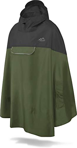 normani Unisex Regenponcho - Wind und Wasserdicht mit Bauchtasche, 3M Refelktoren und seitlichen Eingriffen Farbe Schwarz/Olive Größe L-XL