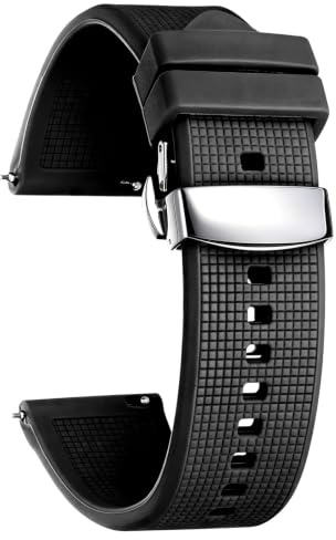 BINLUN Bracelet de Montre en Silicone à Dégagement Rapide 18mm 19mm 20mm 21mm 22mm 24mm Remplacement Bracelets pour Montres en Caoutchouc avec Boucle Déployante pour Homme et Femme (Noir, 19mm)
