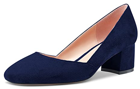 Castamere Femmes Bas Bloc Chunky Talon Heel Fermé Carré Bout Slip-on Dress Escarpins Classique Cute Mariage 5 CM Heels Bleu Marin Suède 41 EU