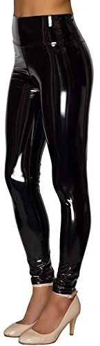 NewL Damen-Leggings aus Kunstleder, reflektierend, glänzend, dehnbar, hohe Taille, schmal, Schwarz, S Schlank