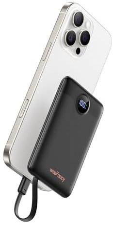WeeFancy Power Bank 10000mAh Powerbank Klein PD 22,5W Mini Powerbank mit integrierten Kabeln USB C Externe Handyakkus 3 Ausgänge & 3 Eingänge Kompatibel mit iPhone/Samsung/Huawei