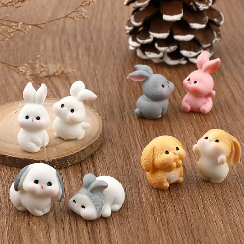 Jeffdad 16 Stück Miniatur Kaninchen Figuren, Mini Harz Kaninchen Osterdeko Mini Hase Deko Osterhase Figuren Desktop Ornament für Kinder Feengarten Ostern Deko Gastgeschenke Party