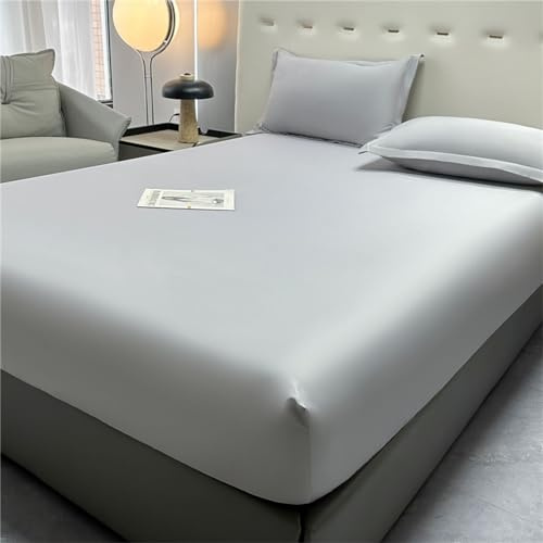 Odot Spannbettlaken Satin, Solide Farbe Elastisch Spannbetttücher bis 25cm Tiefe Taschen Spannbetttuch Weiche Spannleintuch Bettlaken für Einzelbett Doppelbett (Hellgrau,180x200cm)