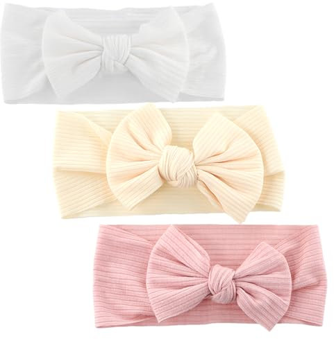 Anseom Baby Schleifen Stirnband Baby Mädchen Rayon Stirnbänder 3 Stück Bögen Kinder Haarschmuck Baby Stretch Turban für Neugeborene Kleinkinder Kinder