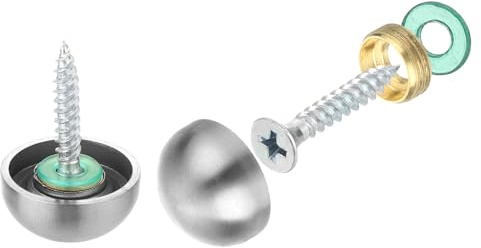 QUARKZMAN 8 Juegos de Tornillos para Espejo con Tapas, 20mm de Acero Inoxidable 304, Clavos Decorativos para Montaje de Espejos en Pared, Publicidad, Plata