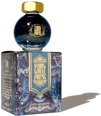 Ferris Wheel Press Ink, FerriTales Collection, Lapis Lullabies, Medium Blue with Champagne Shimmer and Red Sheen, 20ml Fountain Pen Ink Bottle