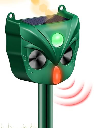 Katzenschreck Ultraschall, Solar Katzenschreck für Garten, IPX5 Wasserdicht USB Lade Marderschreck mit Bewegungssensor, 5 Frequenzbereiche und rot Blinklichter, Vogelschreck für Katzen, Hunde, Vögel