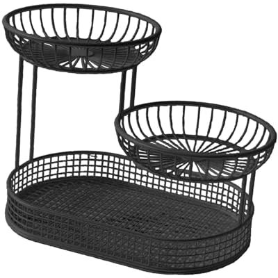 Gralara Corbeille à Fruits à 3 Étages, Support pour Bol à Fruits, Panier de Grande Capacité, Organisateur Multifonction Légumes/Œufs/Snacks, Support Métallique pour Salle à Manger, Noir