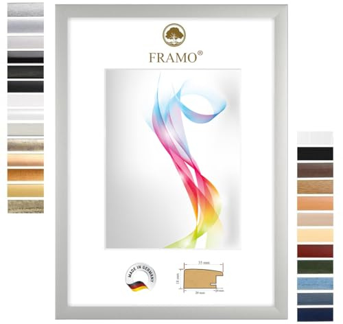 FRAMO Cadre photo en bois 50 x 65 cm (Dimension de l'image) en Argent mat | Taille sélectionnable | Affiches | Puzzle | Collage | Sur mesure | personnalisés