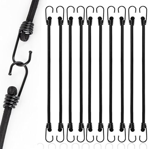 Spanngummi mit Haken, 25CM Expander mit Haken 12 Stück, Strapazierfähige Expander,Expander mit Haken, Gepäckspanner, Gummispanner, für Camping Zeltplane, Gepäck, Schwarz