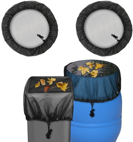 ABOHU Filet pour Citerne De Pluie 60 cm, 2 Pcs Housse pour Tonneau de Pluie avec Cordon de Serrage, Réglable Filet Tonneau Eau, Protection Contre Les Moustiques et Les Feuilles
