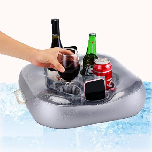 Bogoro Poolbar, cocktailhållare, 4 hål, uppblåsbar dryckeshållare | Flytande underlägg mugghållare tillverkad av högkvalitativ PVC, stabil struktur, perfekt för sommarpool, festpool