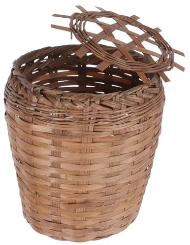 OKUMEYR Cestino in Vimini Per Rifiuti Piccolo Cestino Da Cucina in Rattan Intrecciatura Manuale Con Coperchio Per Casa Camera Da Letto Bagno e Soggiorno