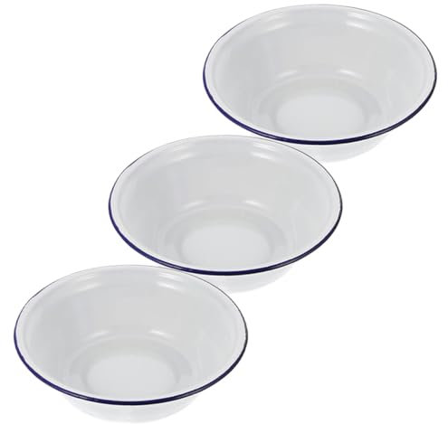 FUNOMOCYA 3pezzi Ciotole Smaltate Vintage Alte Grande Capacità Per Zuppa e Insalata Bacinella Cucina Multifunzionale in Smalto Bianco Contenitore Versatile Per Cottura e Servizio