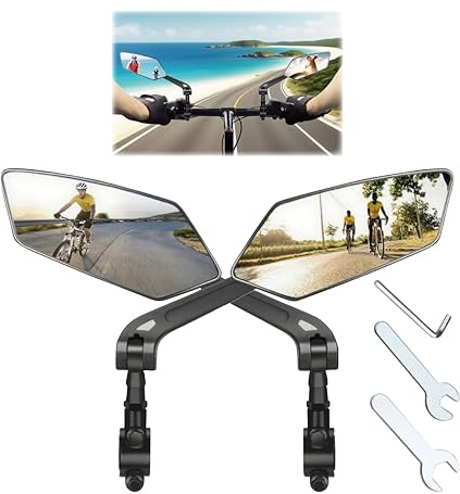 DmDoyy Espejo De Bicicleta, Espejo Retrovisor De Bicicleta 2 Pieza, 360° Adjustable Espejos Retrovisores Manillar, HD Gran Angular Retrovisor Patinete Patinete Electrico Para 22-25mm Manillar Espejos