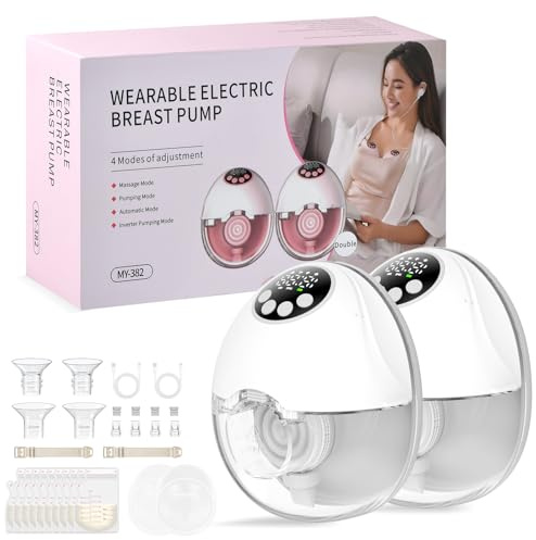 Focenat 2PCS Sacaleches Eléctrico Manos Libres, Extractor de Leche Portátil con 4 Modos y 12 Niveles, Bridas de 24/21/19 mm, Sacaleches electricos doble indoloro, Leche inteligente antiderrames