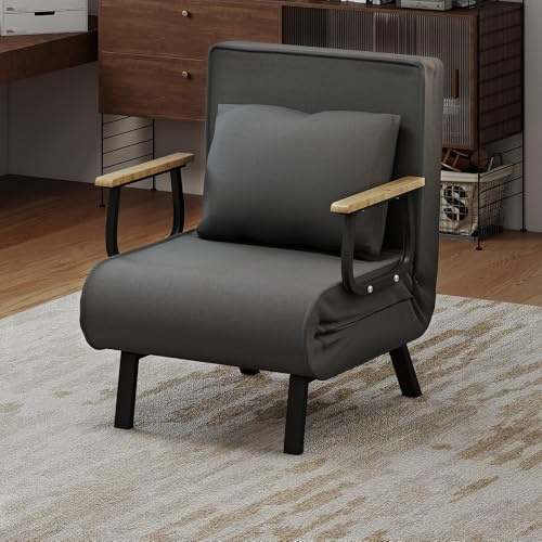 Fabulcozy Fauteuil Lit Convertible 1 Place – Canapé Lit avec Housse Amovible et Coussin Moelleux Pieds en Métal pour Salon ou Bureau, Capacité de Charge 150kg(Gris)