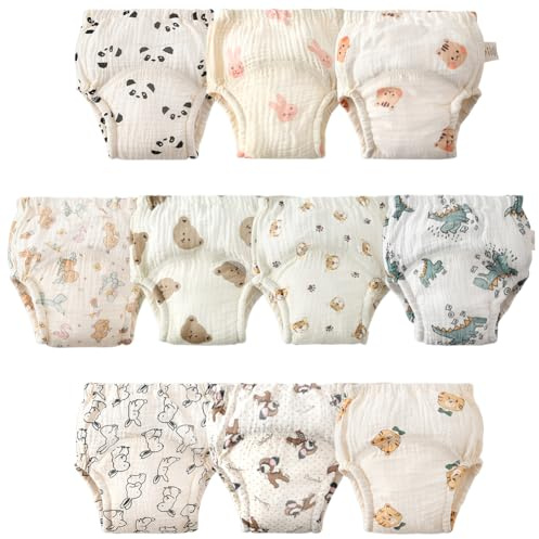 Aolso Töpfchen-Trainingshosen, 10 Stück Baby-Kleinkind-Trainingshosen, Kinder Töpfchen Trainingshose für Mädchen Jungen, 100% Baumwolle, Atmungsaktiv und Waschbar (100 Yards)