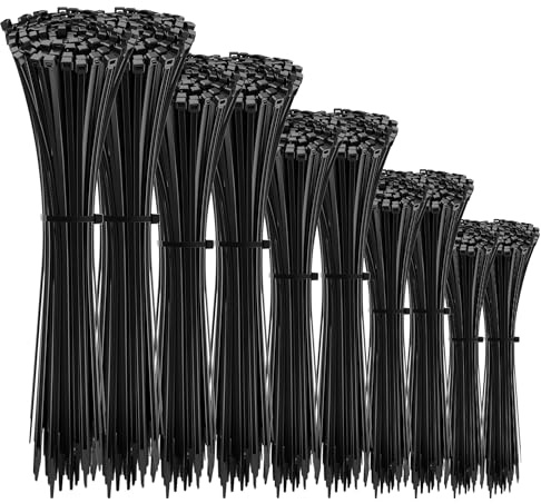 200 Stück Kabelbinder Schwarz Set,Tesmax Kabelbinder UV Beständig 100/150/200/300 mm(je 50 Stück),Nylon Super Haltbar Selbsthemmend für Kabelmanagement,Gartenarbeit,Wohnen,Werkstätten
