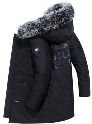 Generico Giubbotto Uomo Invernale con Cappuccio e Grande Collo in Pelliccia Lungo AntiSoftshell e Caldo (C-Black, M)
