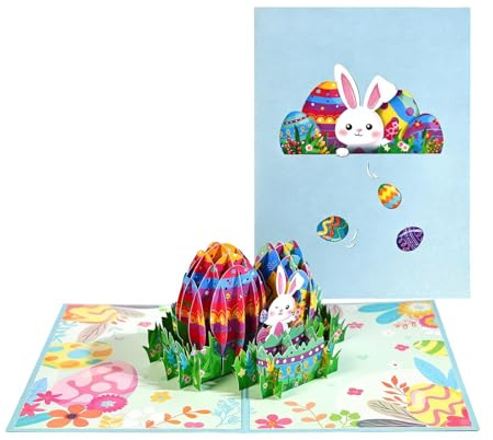 Generisch Biglietto 3D di Pasqua – Coniglietto di Pasqua e uovo di Pasqua 3D come regalo di carta, biglietto di Pasqua con messaggio di auguri, per moglie, marito, fidanzata, mamma, papà, famiglia