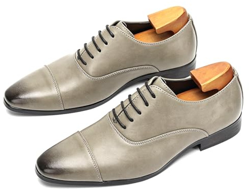 TvzsiY Chaussures de Ville Bout Pointu pour Homme Chaussures de Oxford À Lacets Affaires Mode Confortables pour Bureau Costume Mariage,Gris,44 EU