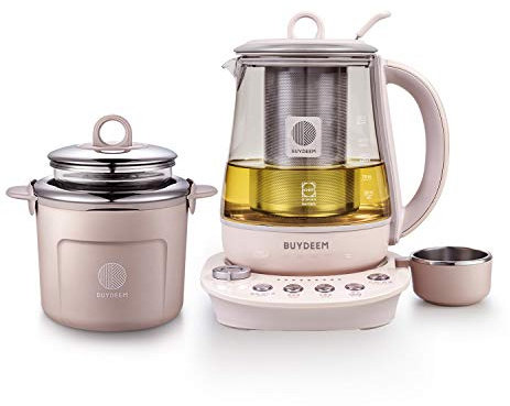 BUYDEEM K2693 Health Pot, Health-Care Beverage Electric Kettle with Thickened Glass, 9-in-1 Fully Automatic Programmable Brew Cooker, 1.5 L, Pink
