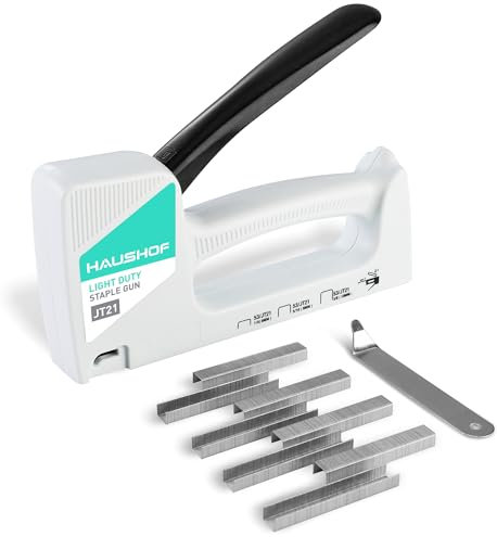 HAUSHOF Handtacker Tackerpistole Polsterung Heftpistole Holztacker für Klammern Typ 53, mit 800 Klammern 8mm und Klammerentferner für Holz, Stoff, Möbel