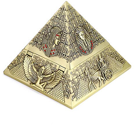Hipiwe Windproof Metal Pyramid Ashtray - Vintage Egyptian Style Cigarette Ashtray Holder with Lid, Desktop Tobacco Ash Tray for Outdoor Indoor, Patio, Office, Home Decorative Art, Bronze