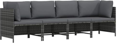vidaXL Canapé de Jardin à 4 Places avec Coussins Sofa de Terrasse Canapé d'Extérieur Meuble de Jardin Meuble de Terrasse Patio Gris Résine Tressée