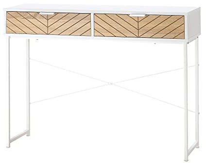 HOMCOM Mesa de Consola Estrecha Mueble Recibidor Mesa de Sofá con 2 Cajones Diseño de Líneas Talladas Estilo Moderna para Pasillo Entrada Salón Dormitorio 100x30x75 cm Blanco y Roble