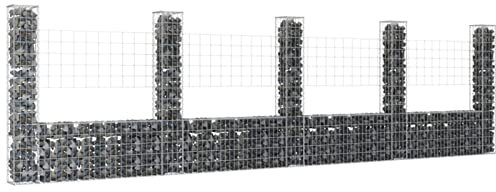 Festnight Gabionenwand Gabionenkorb U-Form mit 5 Säulen Gabione Gabionenkörbe Gabionen Hochbeet Steine Für Gabionen Gabionen Gabionenzaun Gabionensteine 150 Hoch Eisen 500 x 20 x 150 cm
