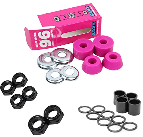 Krux Skateboard Bushings Worlds Best Cushions Super Hard 96A Pink with Dime Bag Axle, Kingpin Nuts and Speed Kit - Rebuild/Refresh Pack That fits Almost All Skateboard Trucks