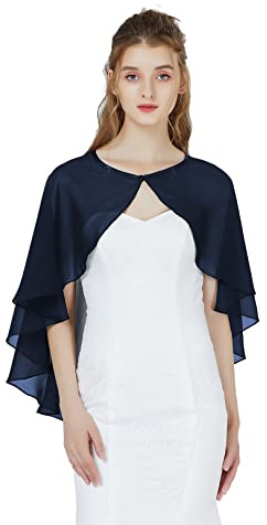 BEAUTELICATE Étole en Mousseline de Soie pour Femme, Châle Festif, Cape Boléro pour Mariage, Robe de Soirée et Mariée - Style Long, Bleu Marine, Taille Unique