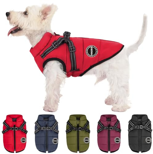 V.PET.B.R Dog Winter Coat,Warm Dog Jacket Paded Fleece Dog Vest with Built in Harness,Waterproof Windproof Reflective Cozy Adjustable Snow Pet Coat Clothes with Zipper for Small Medium Dogs