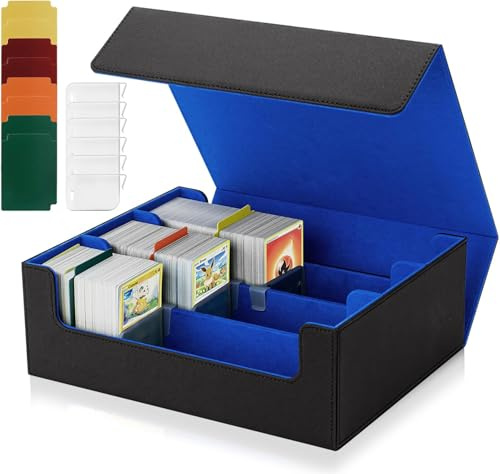 Tolesum Boîte à cartes pour MTG, Boîte de Rangement Maison pour plus de 1800 cartes avec compartiment, boîte à rabat magnétique avec cuir PU pour cartes Magic Commander TCG – Noir et Bleu