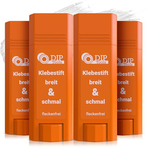 DIP-Tools Klebestift schmal & breit - 4x18g I Rechteckig für präzises Auftragen, Kleber Stift Klebestick Kleberoller Klebstift, Bastelkleber Kinderkleber Papierkleber DIY Klebstoff