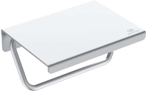 Ideal Standard Alu+ Papierrollenhalter mit Deckel, hergestellt aus 100% recyceltem Aluminium, Verdeckte Befestigung und einfache Montage – Silber (150x114x95 mm)