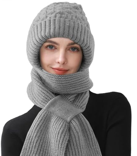 Yutdeng Gorro Bufanda Integrada Bufanda con Gorro 2 en 1 Conjunto Bufanda con Capucha Gorro con Protección para los Oídos Integrado Gorro de Punto a Prueba de Viento Gorro Invierno Mujer Grueso Cálido