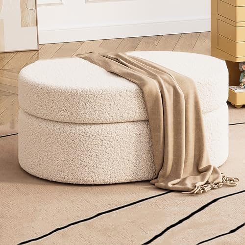 Teddy Sherpa - Panca ottomana e pouf imbottito ovale con fibbia, panca da ingresso e tavolino multifunzionale con poggiapiedi per camera da letto
