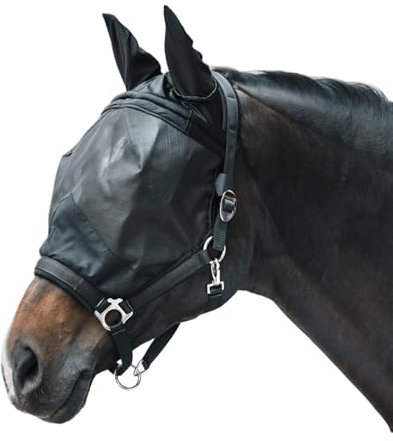 Waldhausen Fliegenmaske Premium mit Halfter, mit Ohrenschutz, schwarz, XWB